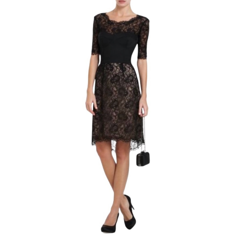 BCBGMaxAzria Lila Black Lace Bustier Corset Defined Dress Open Back Size 12
